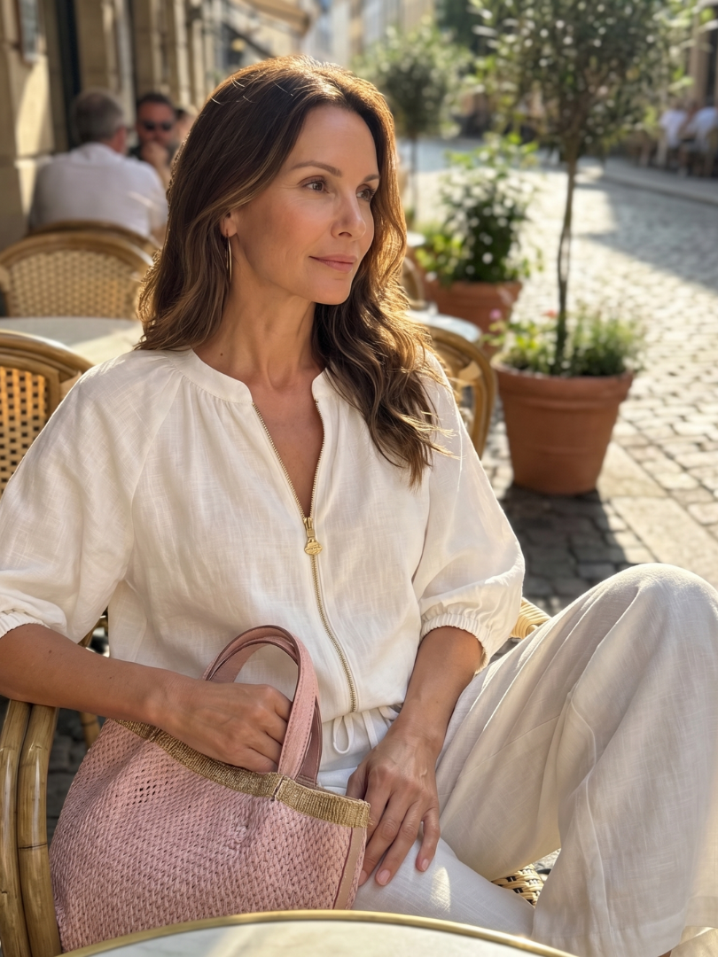 Marlene | Linen Zip-Front Balloon-Sleeve Co-ord Set