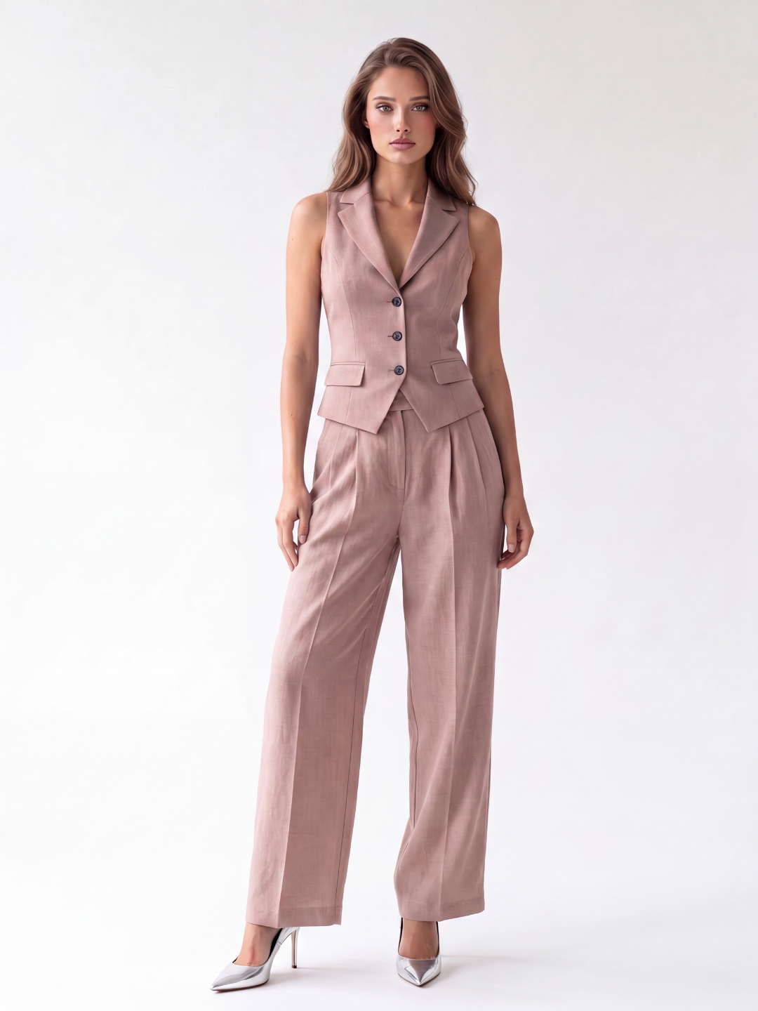 KIRA Women's Sleeveless Vest and Wide Leg Trouser Set