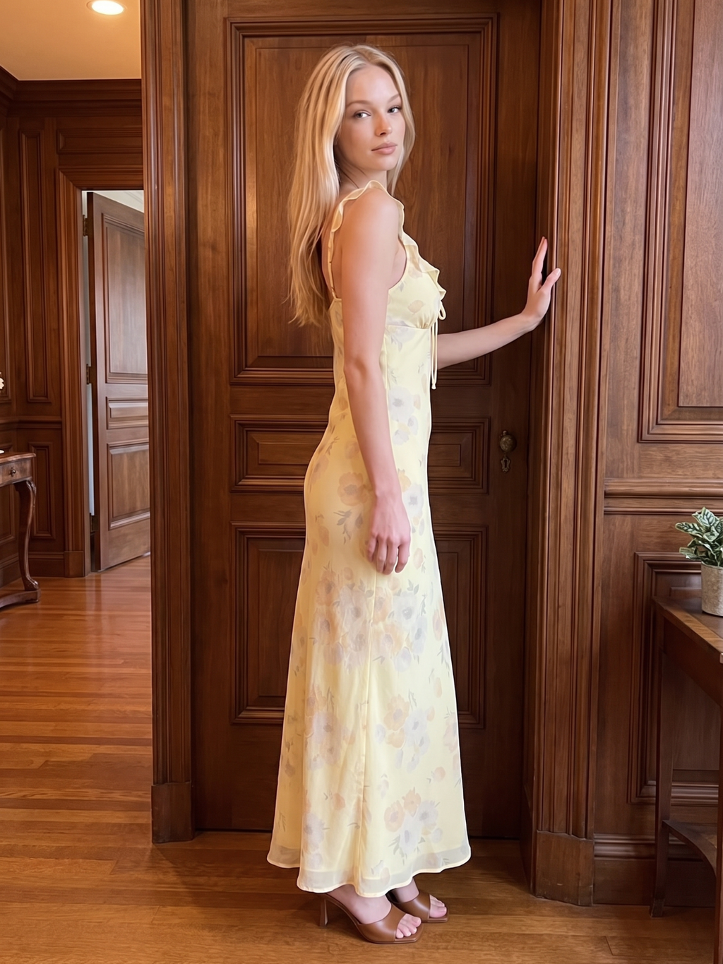 Maisie | Floral Ruffle Strap Tie-Front Maxi Dress