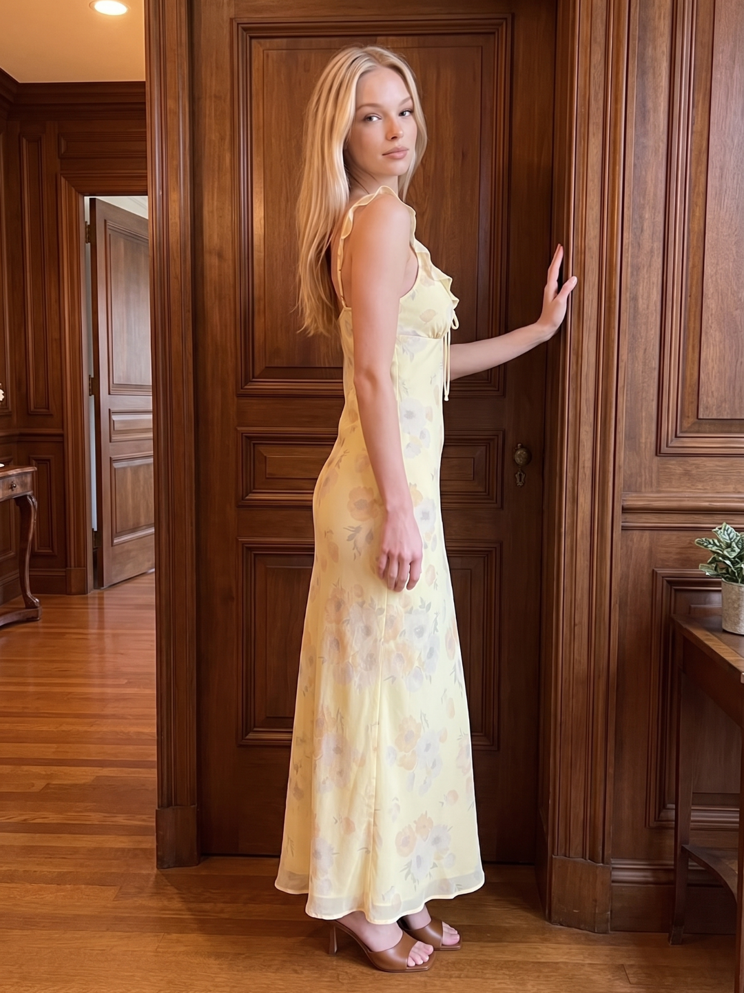 Maisie | Floral Ruffle Strap Tie-Front Maxi Dress