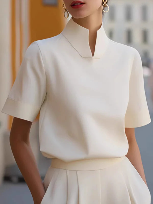 Isabel | Mock Collar V-Slit Top