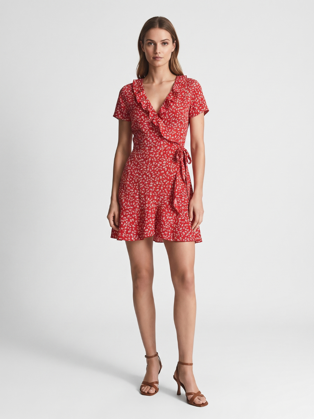 Vienna | Ditsy Floral Ruffle Wrap Tie Mini Dress