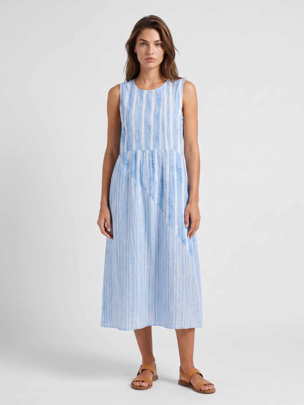 Addison | Striped Round Neck A-Line Midi Dress