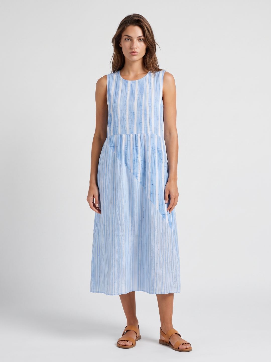 Addison | Striped Round Neck A-Line Midi Dress
