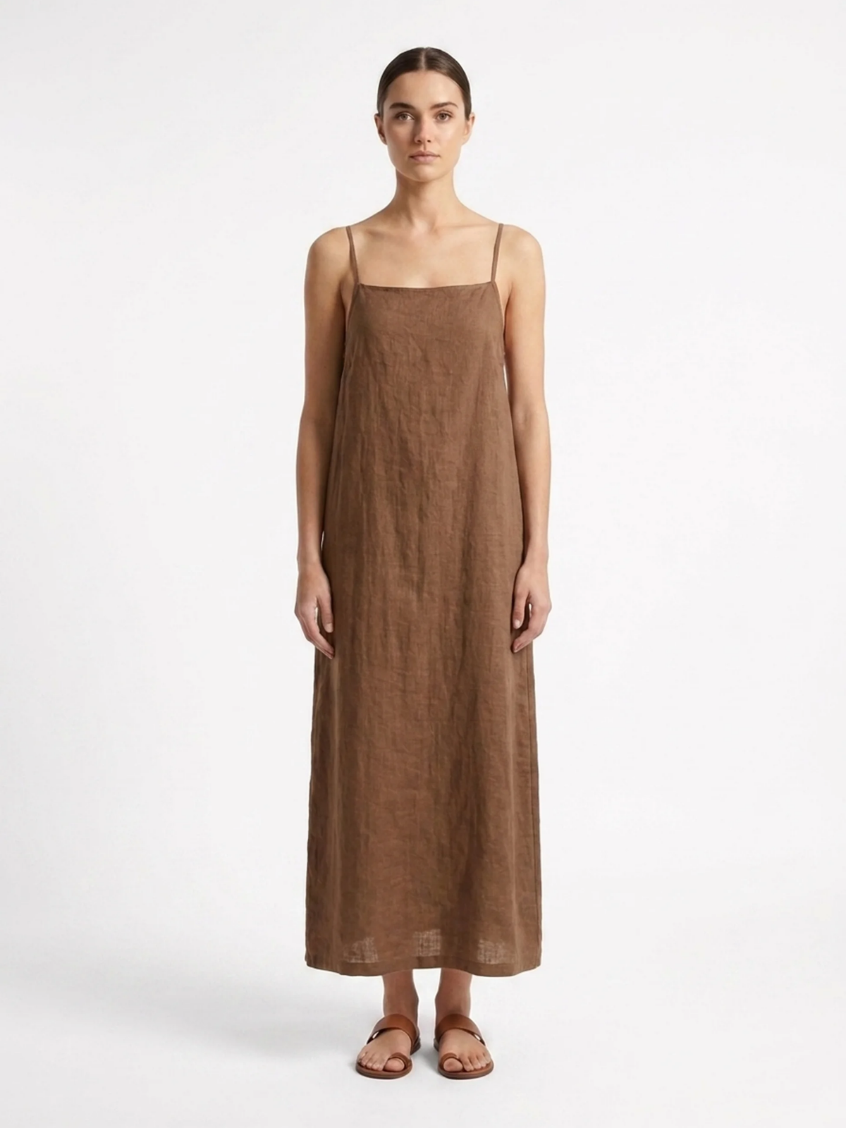 HOLLIS Women's Cotton-Linen Strappy Slip Maxi Dress