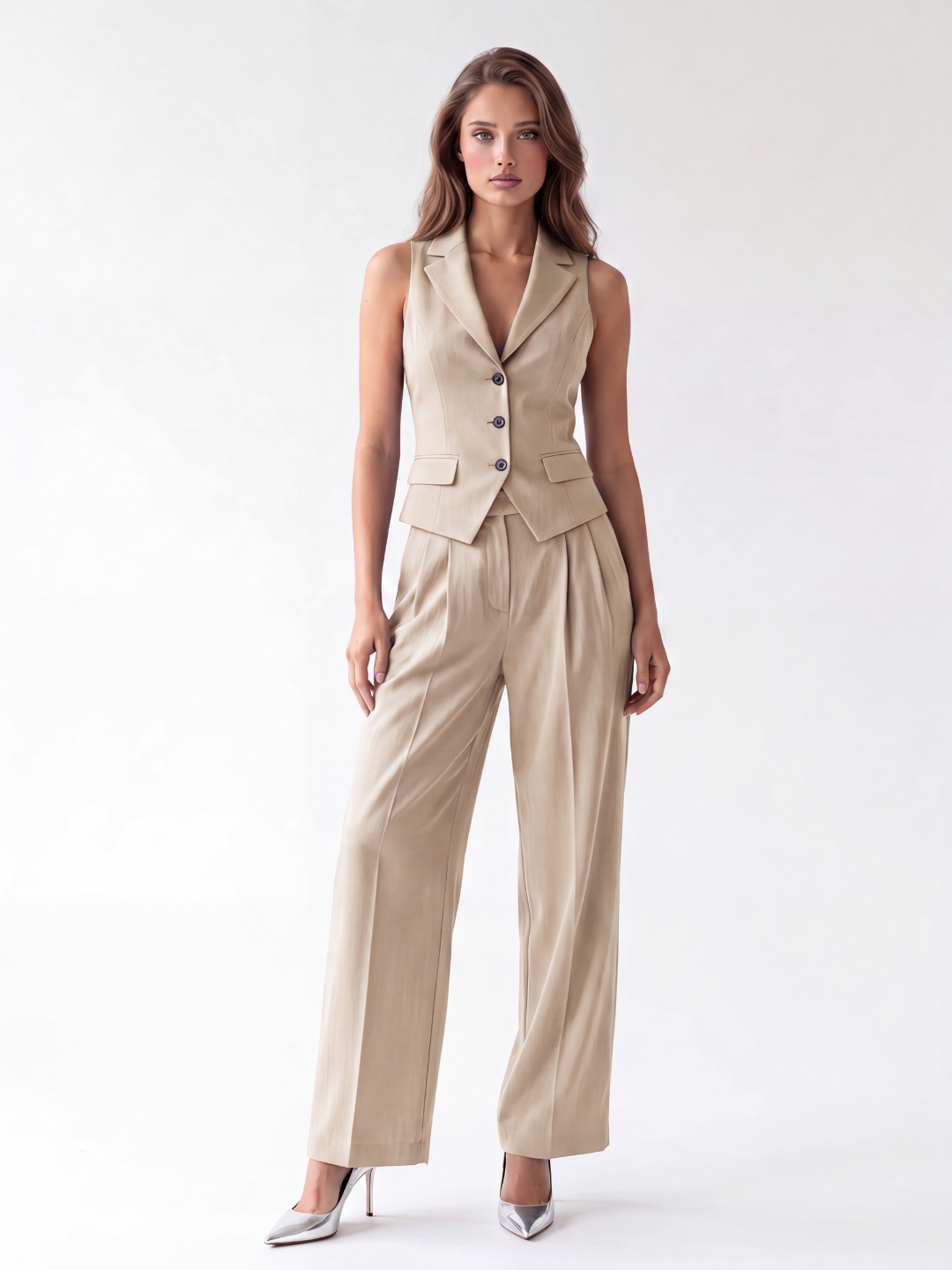 KIRA Women's Sleeveless Vest and Wide Leg Trouser Set