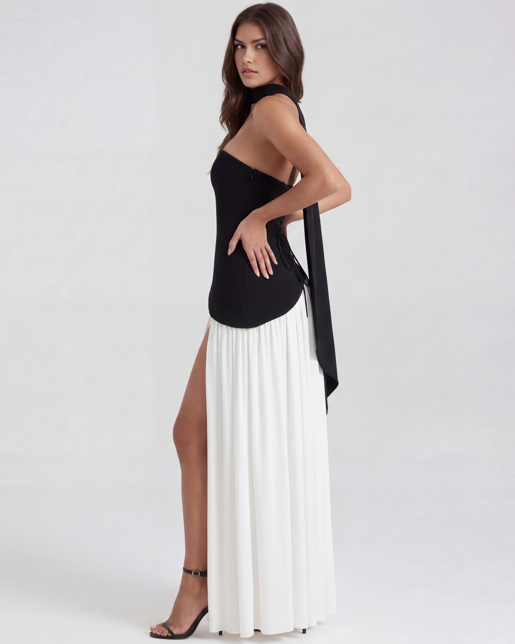 Caroline | Colorblock Strapless Corset High-Slit Maxi Gown