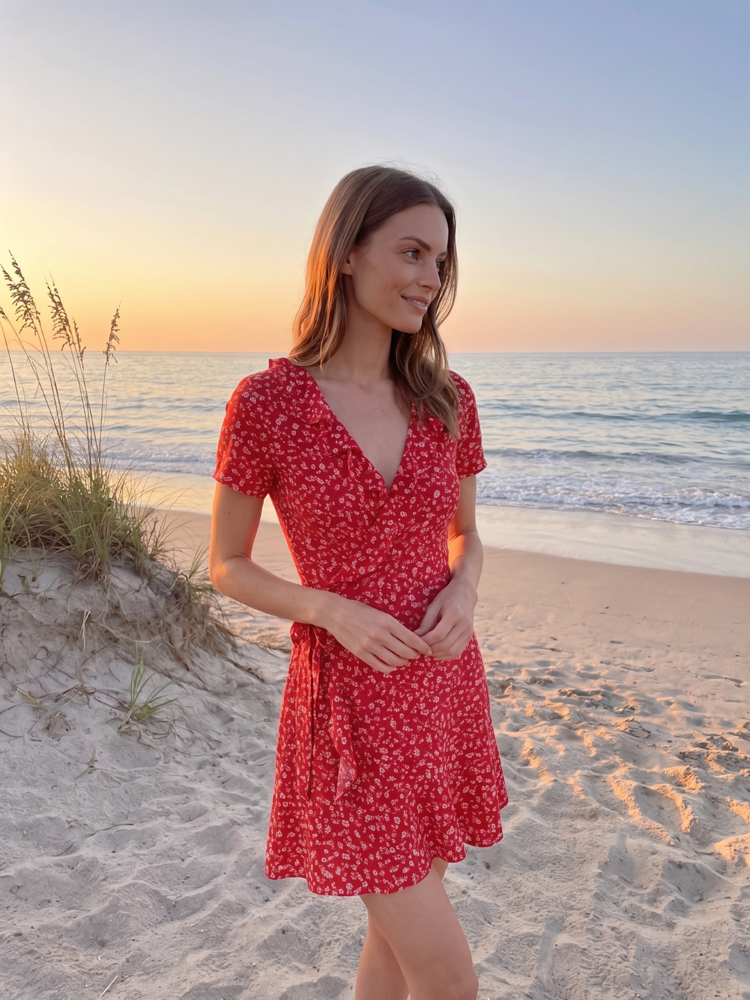 Vienna | Ditsy Floral Ruffle Wrap Tie Mini Dress