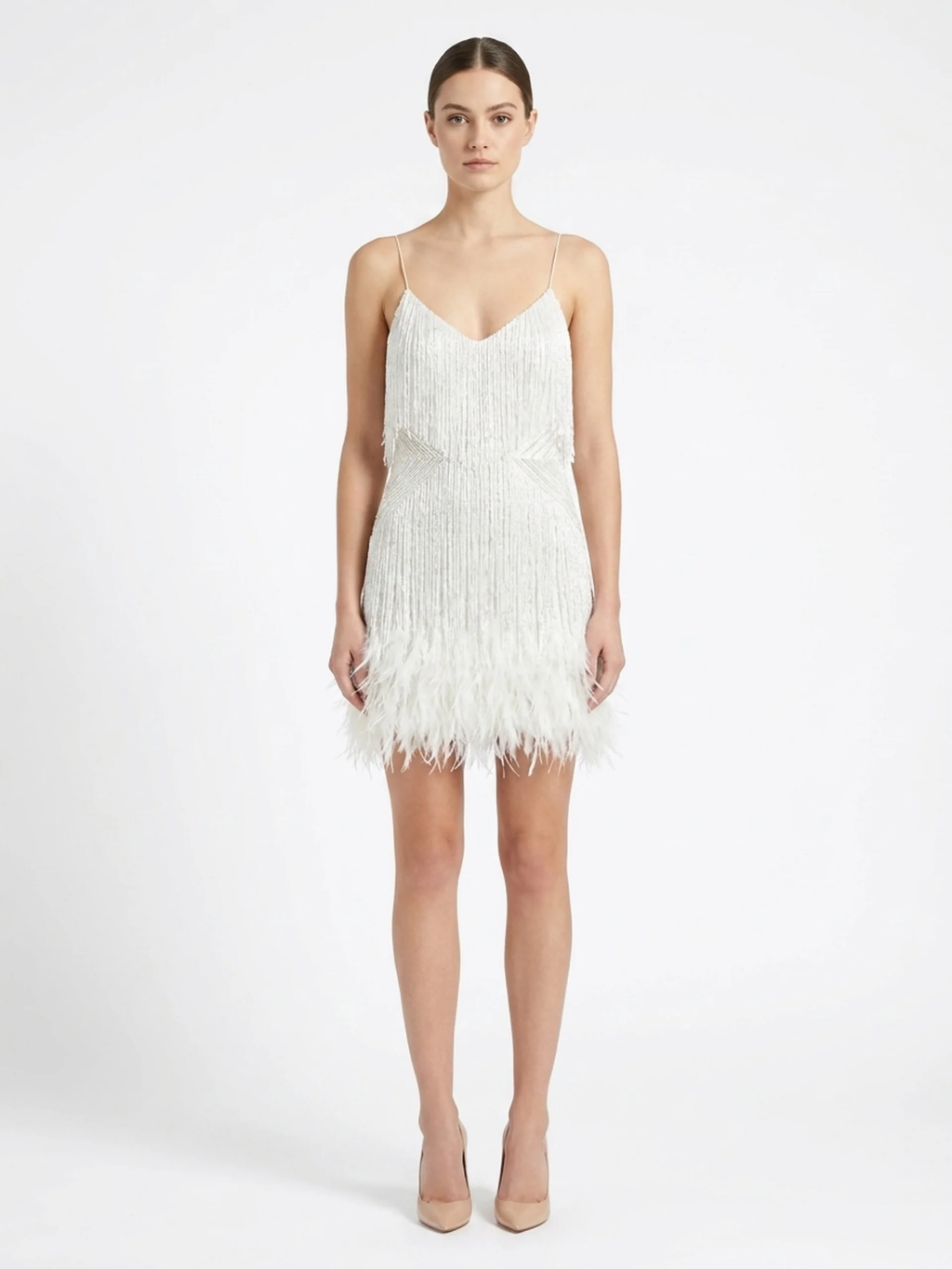CADENCE Women's Fringe Feather Mini Dress