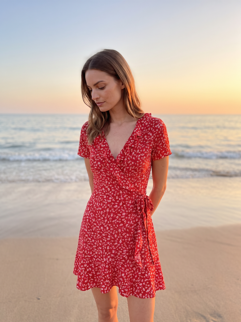 Vienna | Ditsy Floral Ruffle Wrap Tie Mini Dress