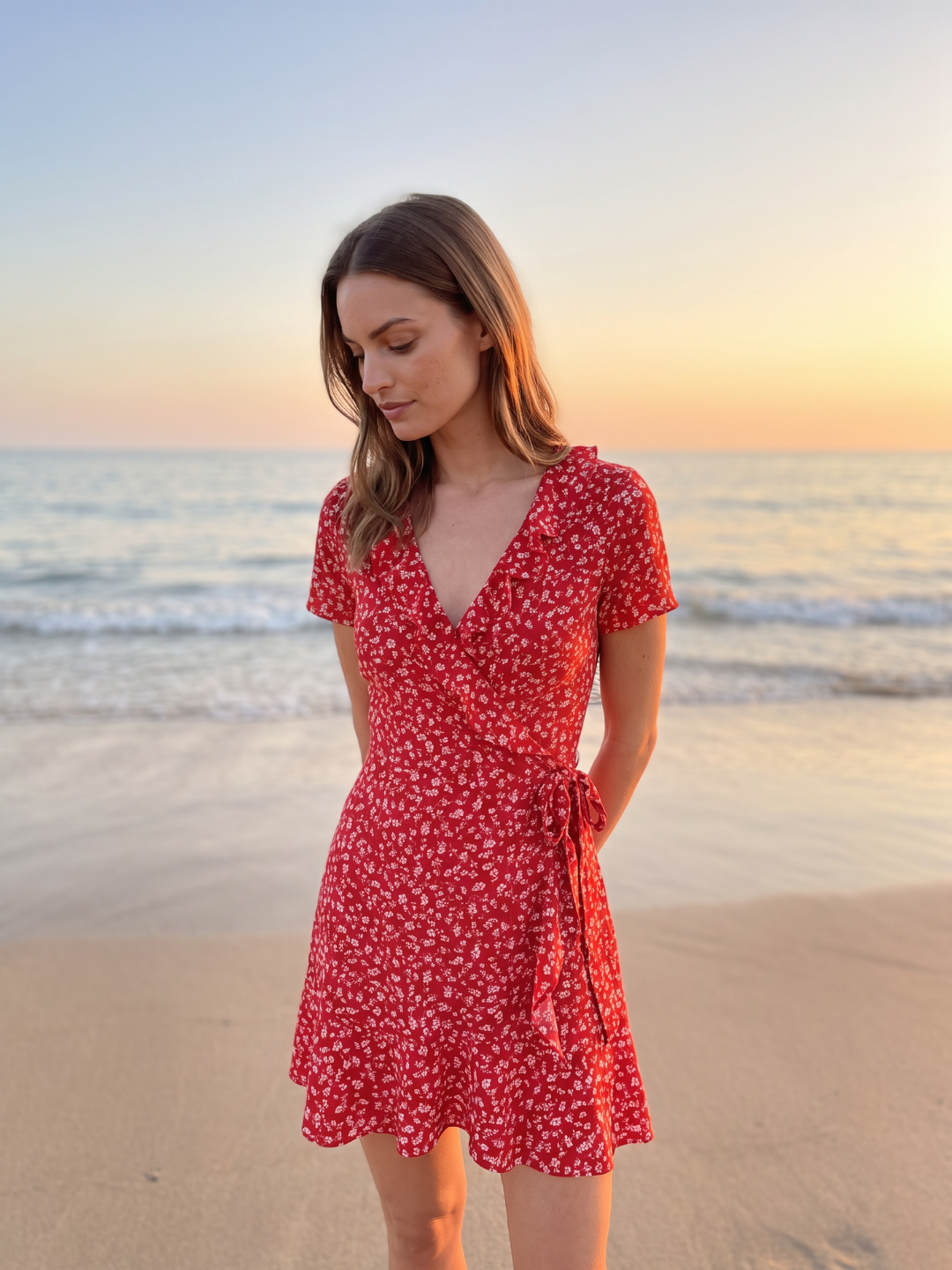 Vienna | Ditsy Floral Ruffle Wrap Tie Mini Dress