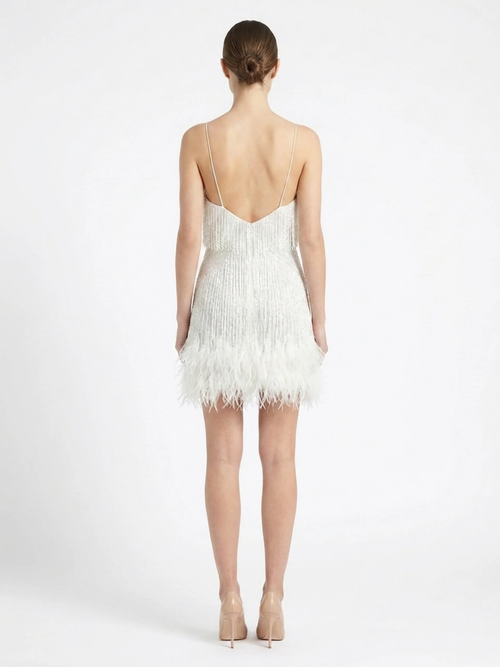 CADENCE Women's Fringe Feather Mini Dress