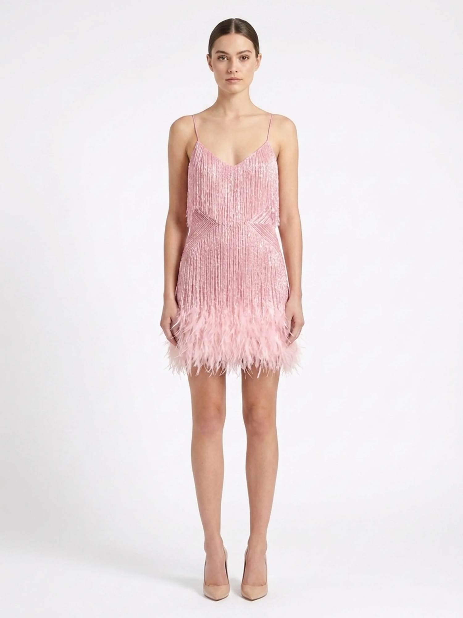 CADENCE Women's Fringe Feather Mini Dress