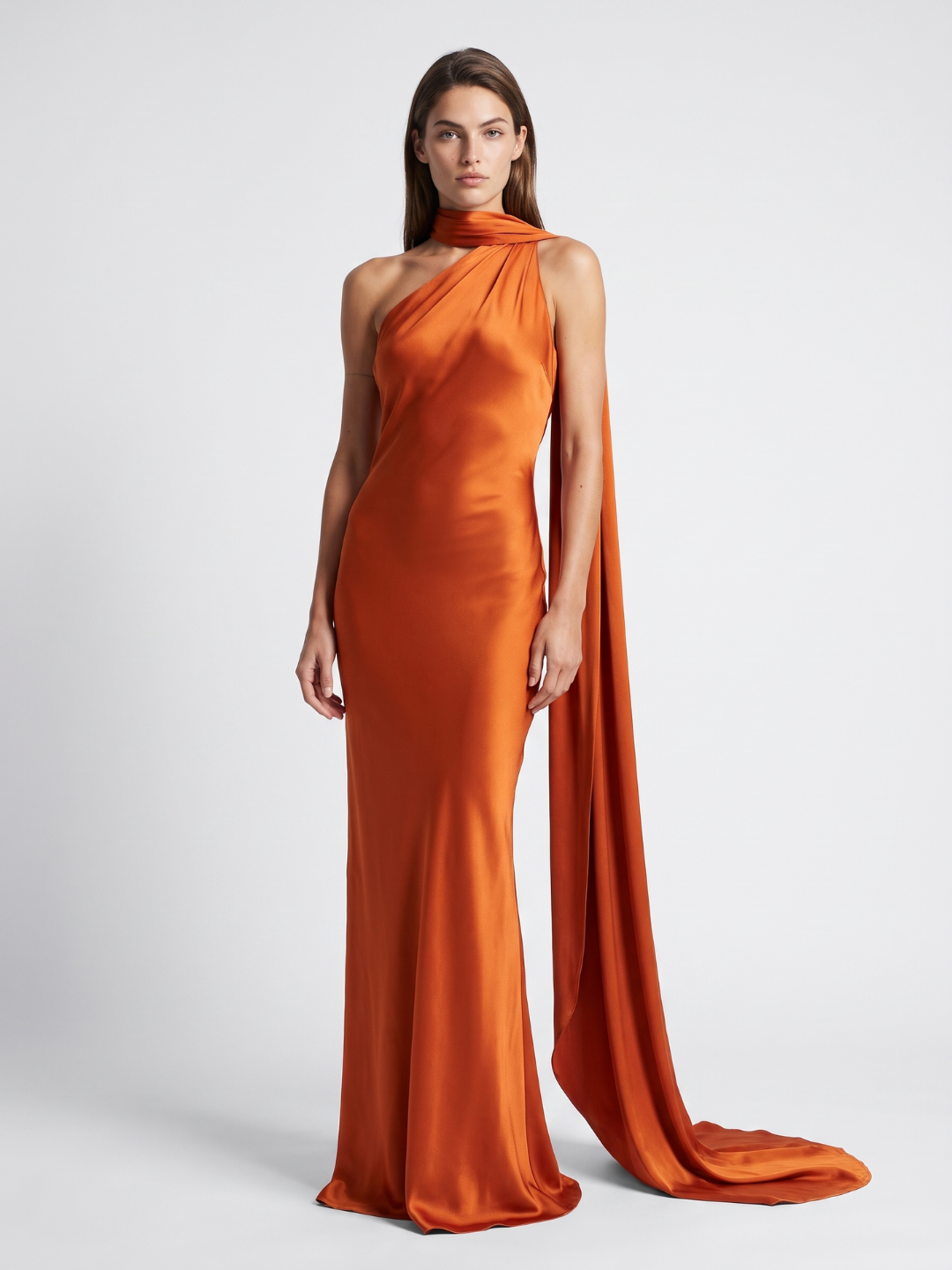 Willa | Scarf Halter One Shoulder Satin Maxi Dress