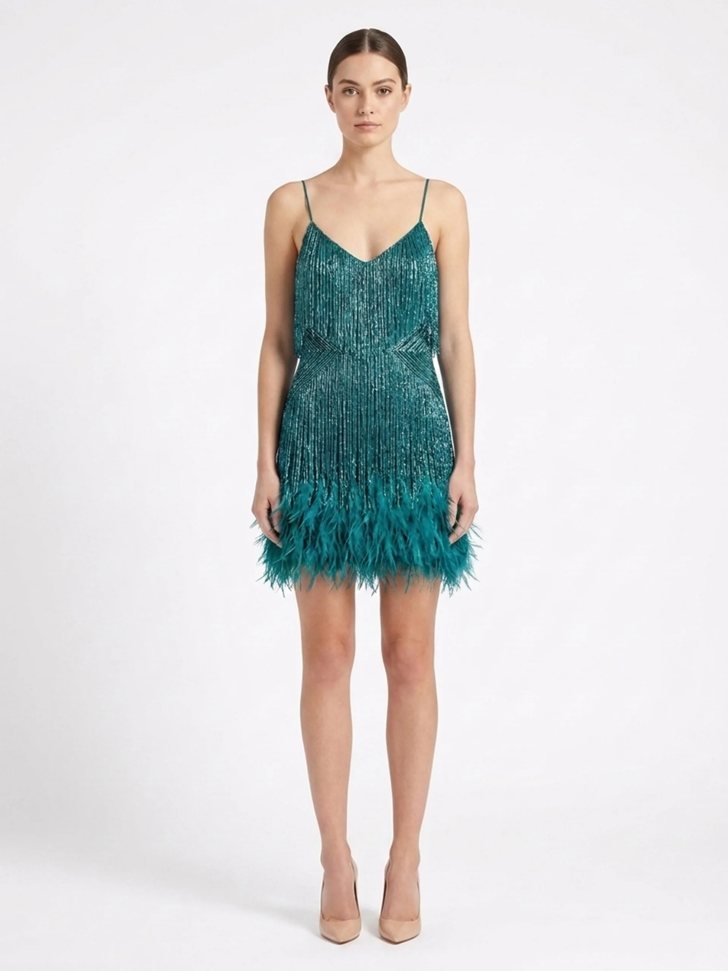 CADENCE Women's Fringe Feather Mini Dress
