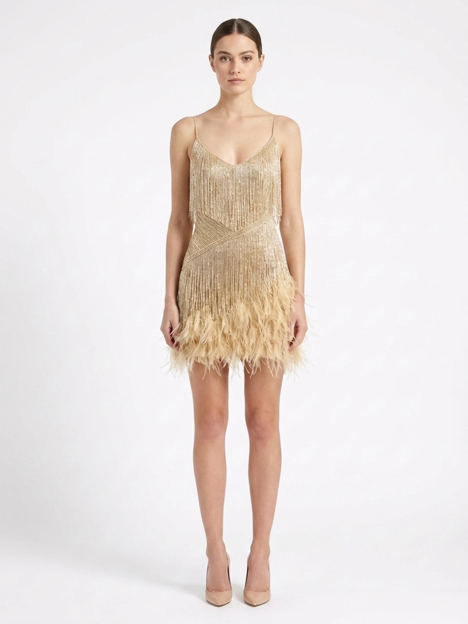 CADENCE Women's Fringe Feather Mini Dress