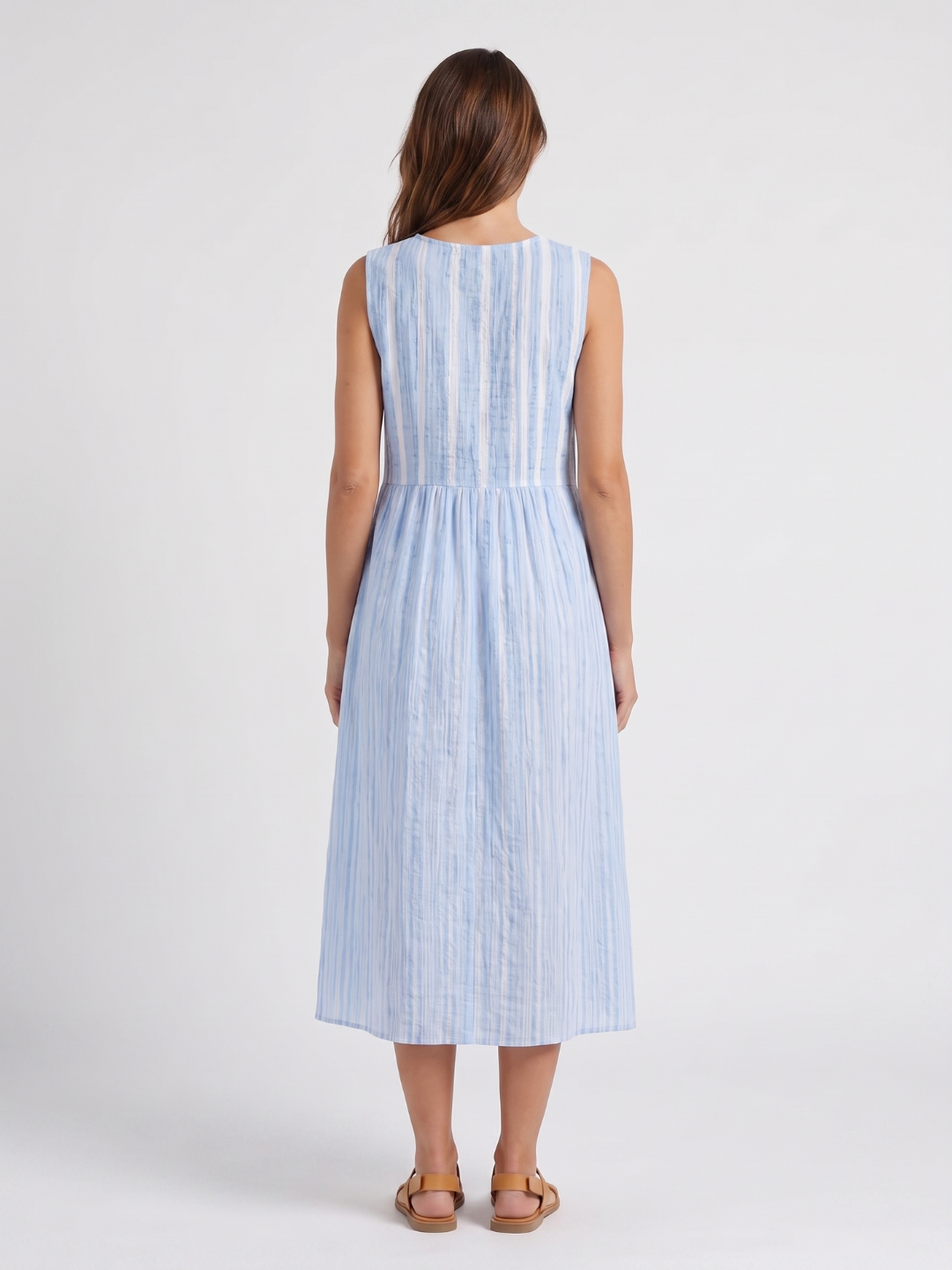 Addison | Striped Round Neck A-Line Midi Dress