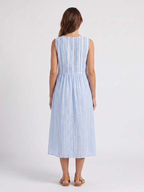 Addison | Striped Round Neck A-Line Midi Dress