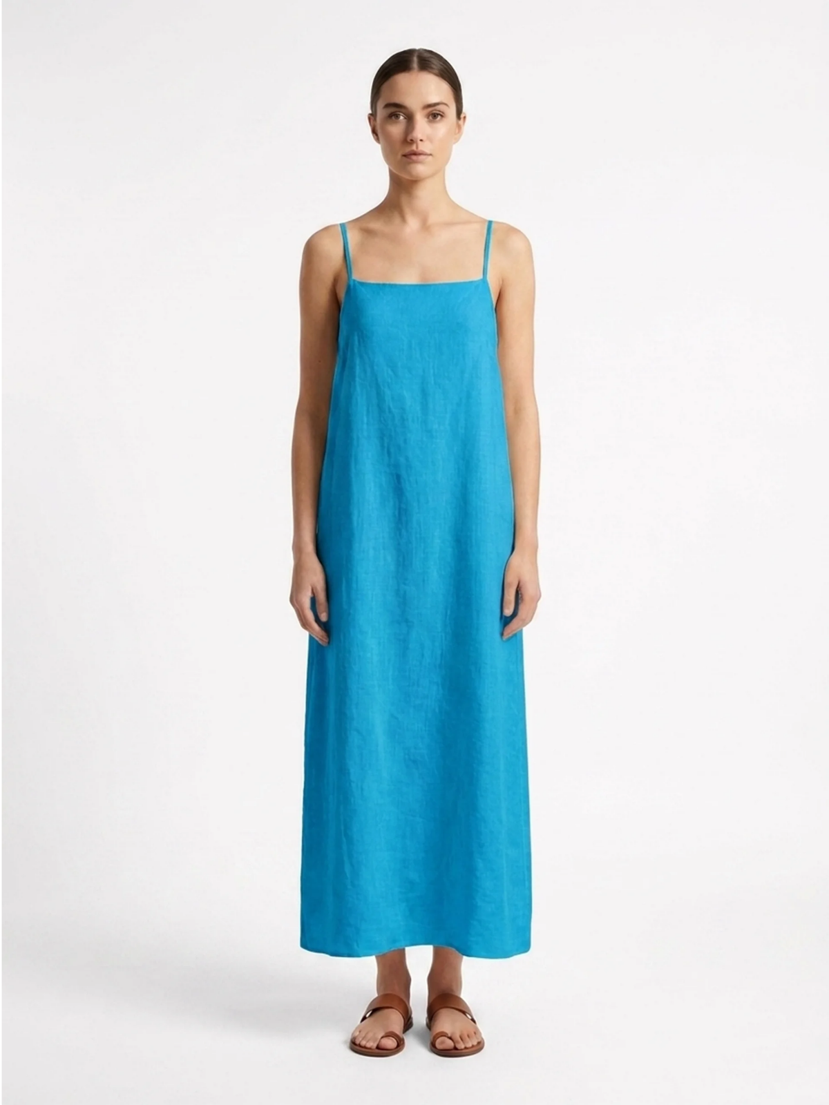 HOLLIS Women's Cotton-Linen Strappy Slip Maxi Dress