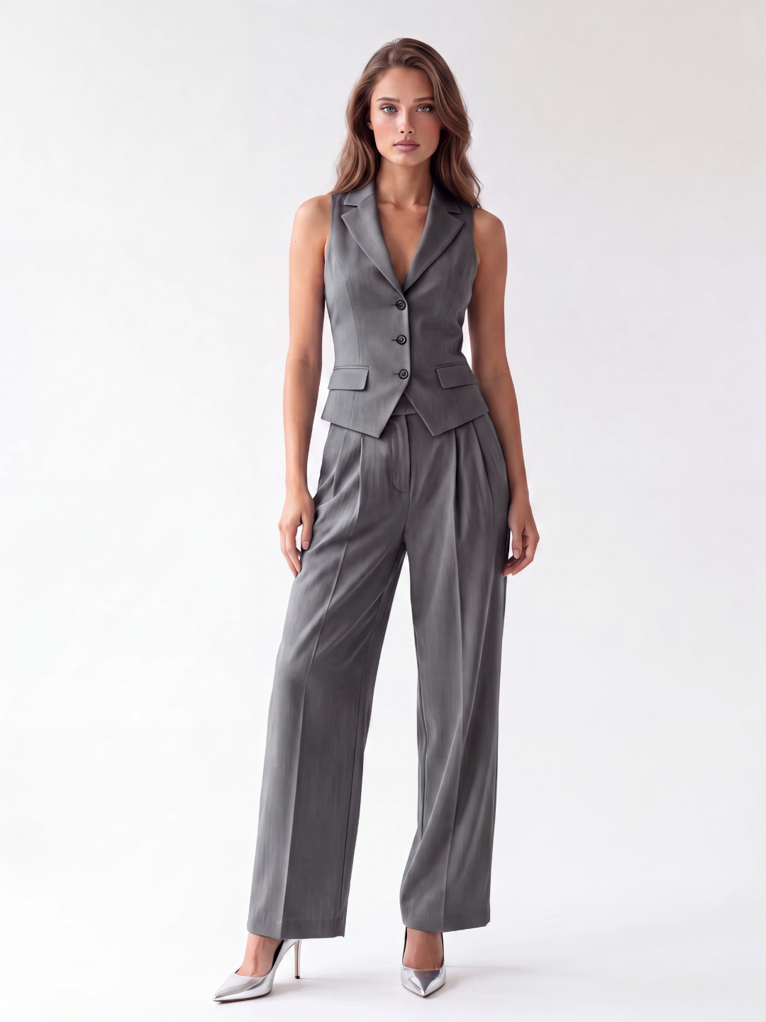 KIRA Women's Sleeveless Vest and Wide Leg Trouser Set