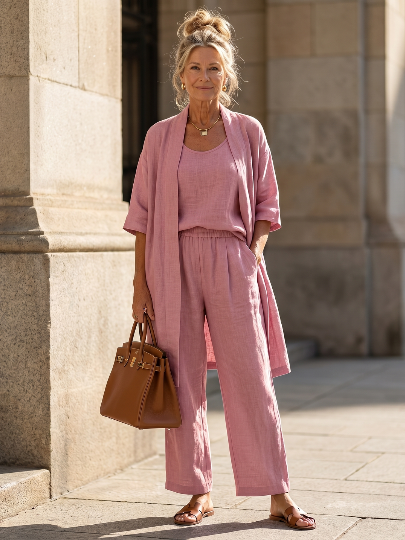 Delaney | Linen Tank Wide-Leg Pant Kimono 3-Piece Co-ord Set