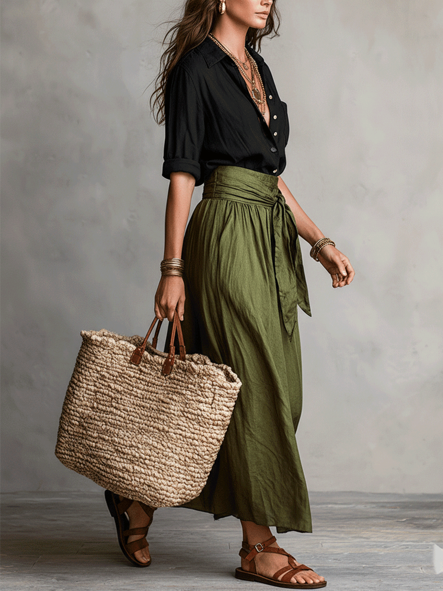 Tilly | Button-Up Top Tie-Waist Skirt Co-ord Set