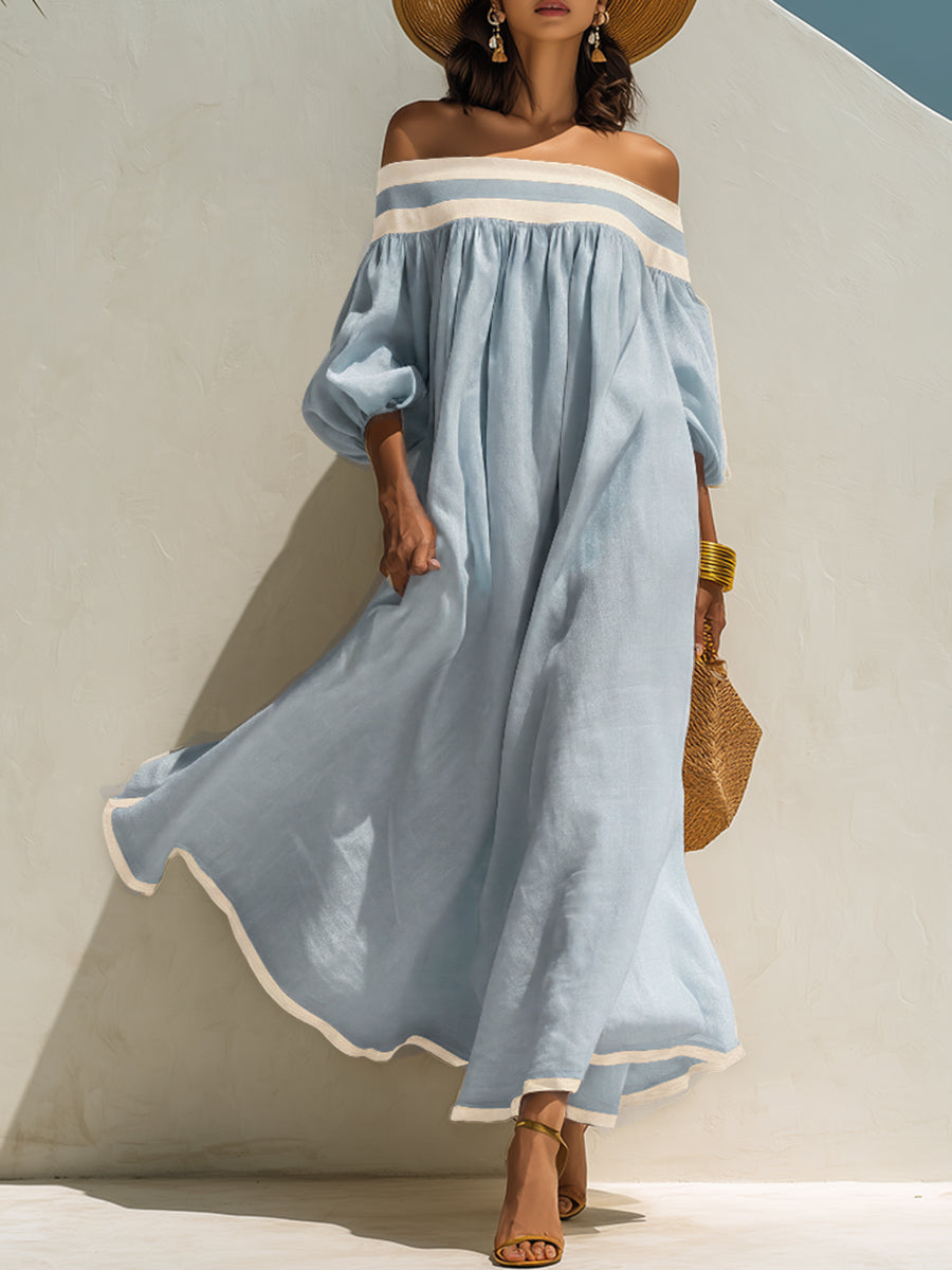 Ava | Linen Off-Shoulder Balloon Sleeve Maxi Dress