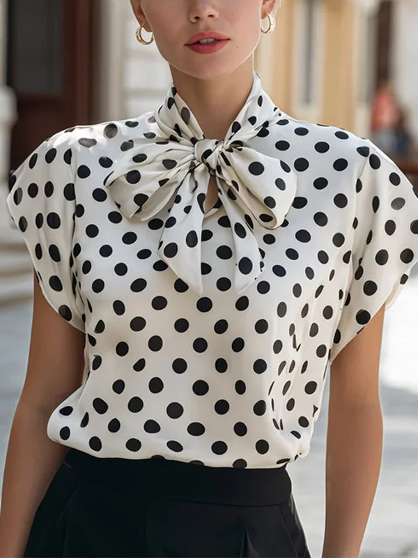 Josephine | Polka Dot Bow-Tie Satin Top