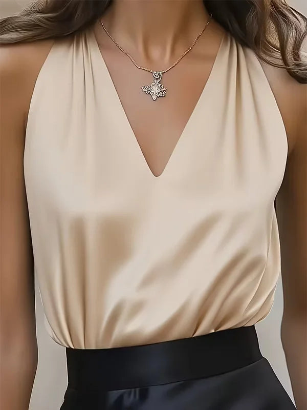 Simone | Satin Halter V-Neck Top