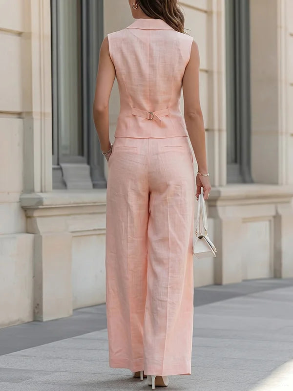 Monroe | Tailored Lapel Linen Vest Wide-Leg Co-ord Set