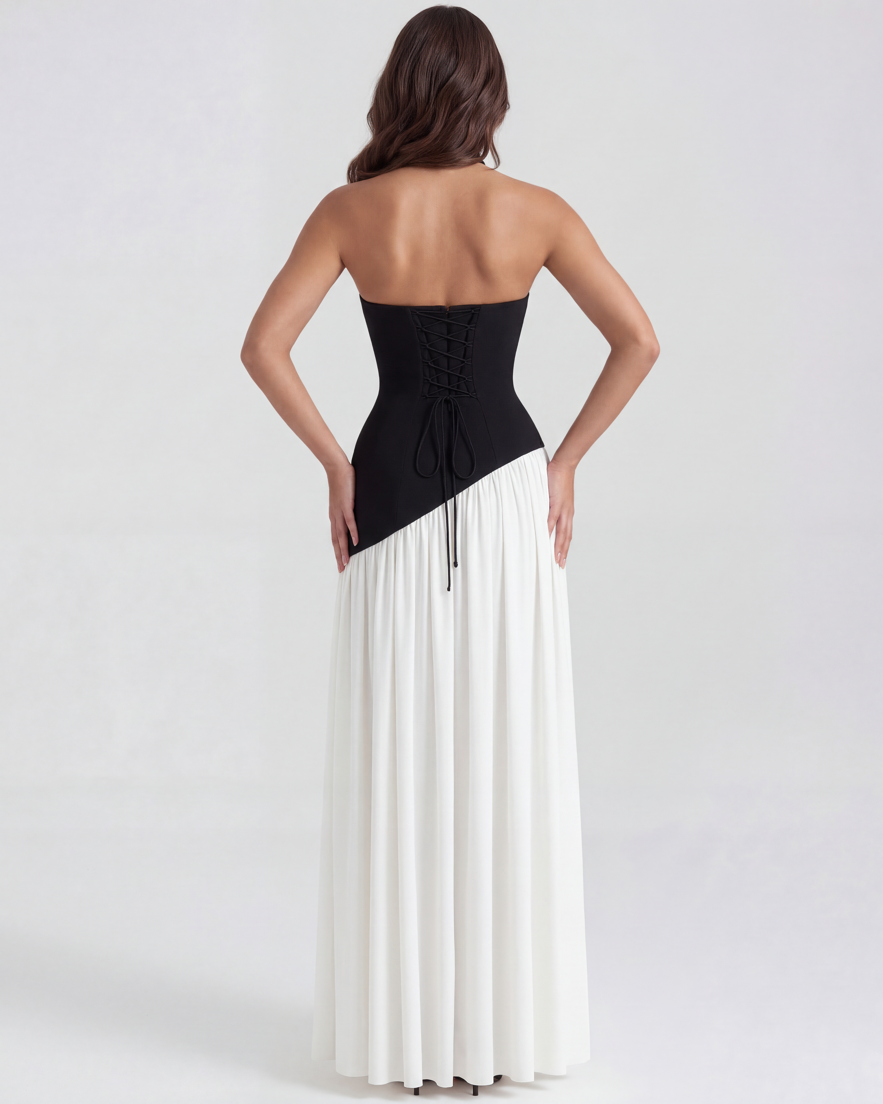 Caroline | Colorblock Strapless Corset High-Slit Maxi Gown