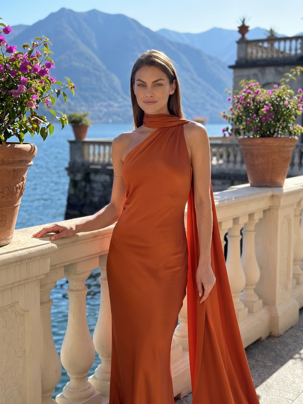 Willa | Scarf Halter One Shoulder Satin Maxi Dress