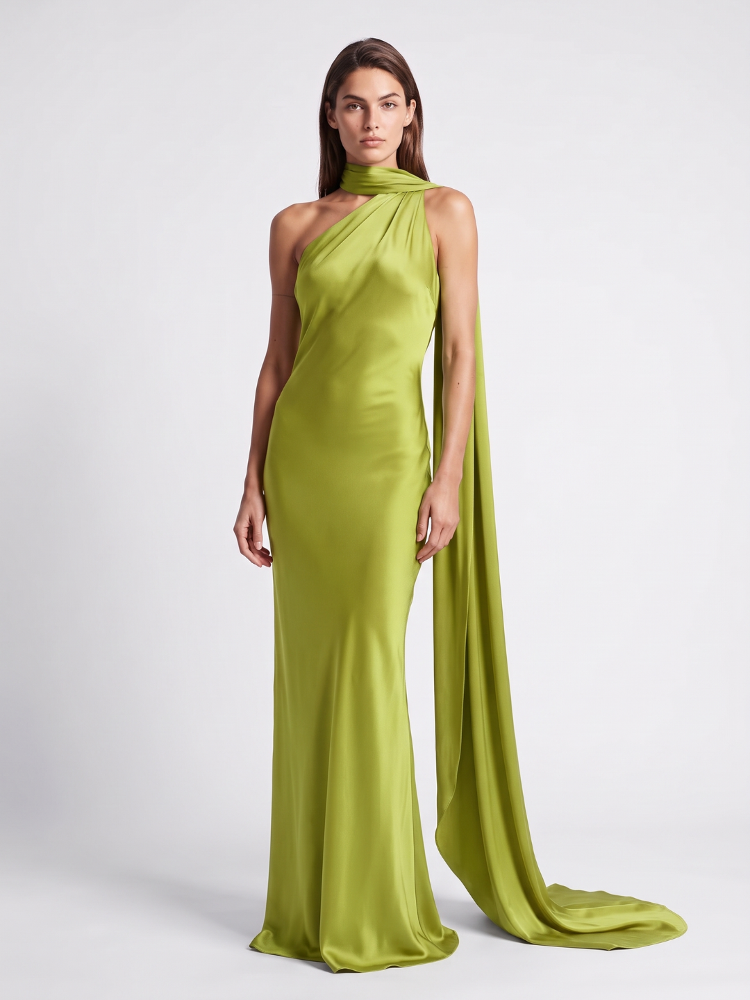 Willa | Scarf Halter One Shoulder Satin Maxi Dress