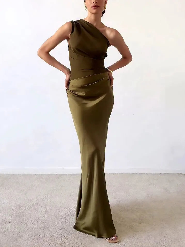 Lucia | Satin One-Shoulder Maxi Dress