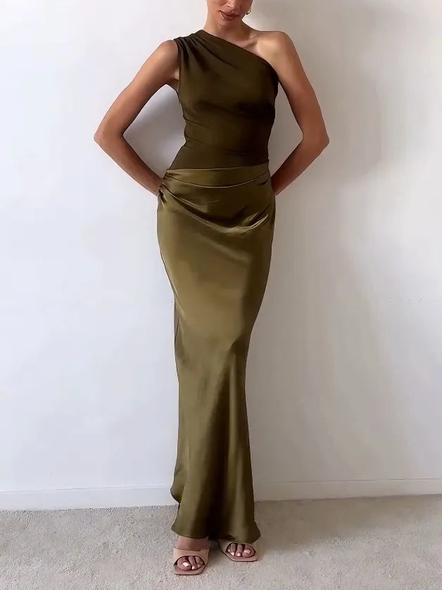 Lucia | Satin One-Shoulder Maxi Dress