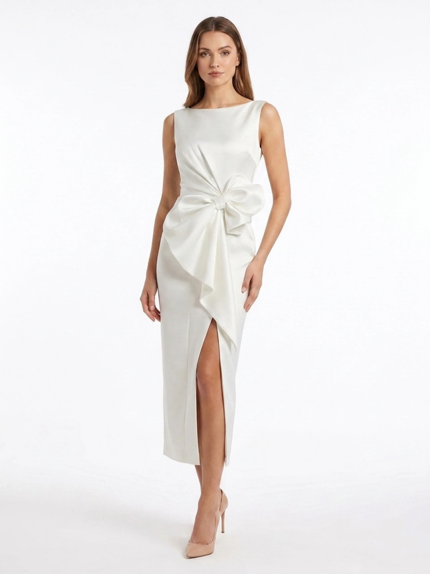 FARRAH Women's Sleeveless Bow Detail Midi Dress