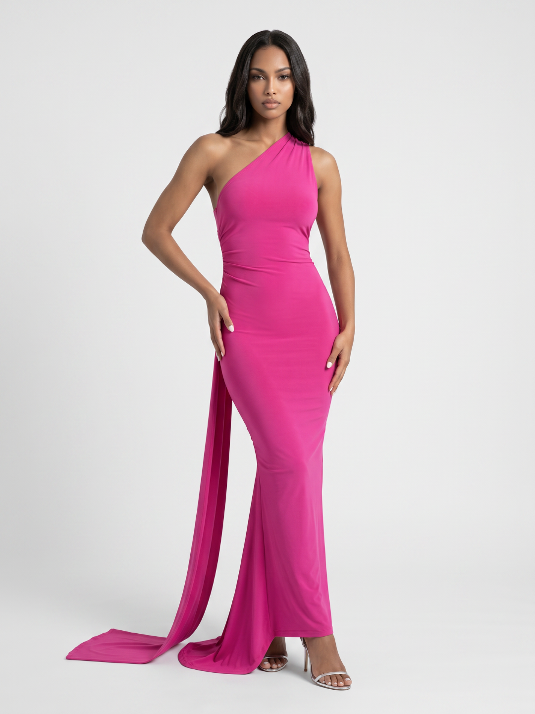 Zinnia | One Shoulder Draped Sash Backless Maxi Dress