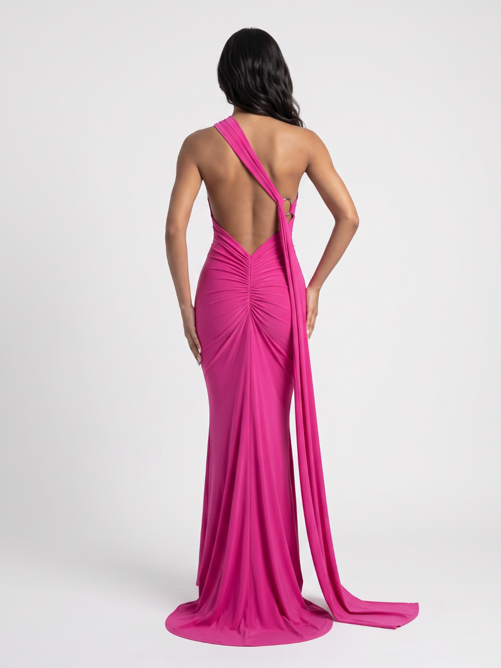 Zinnia | One Shoulder Draped Sash Backless Maxi Dress