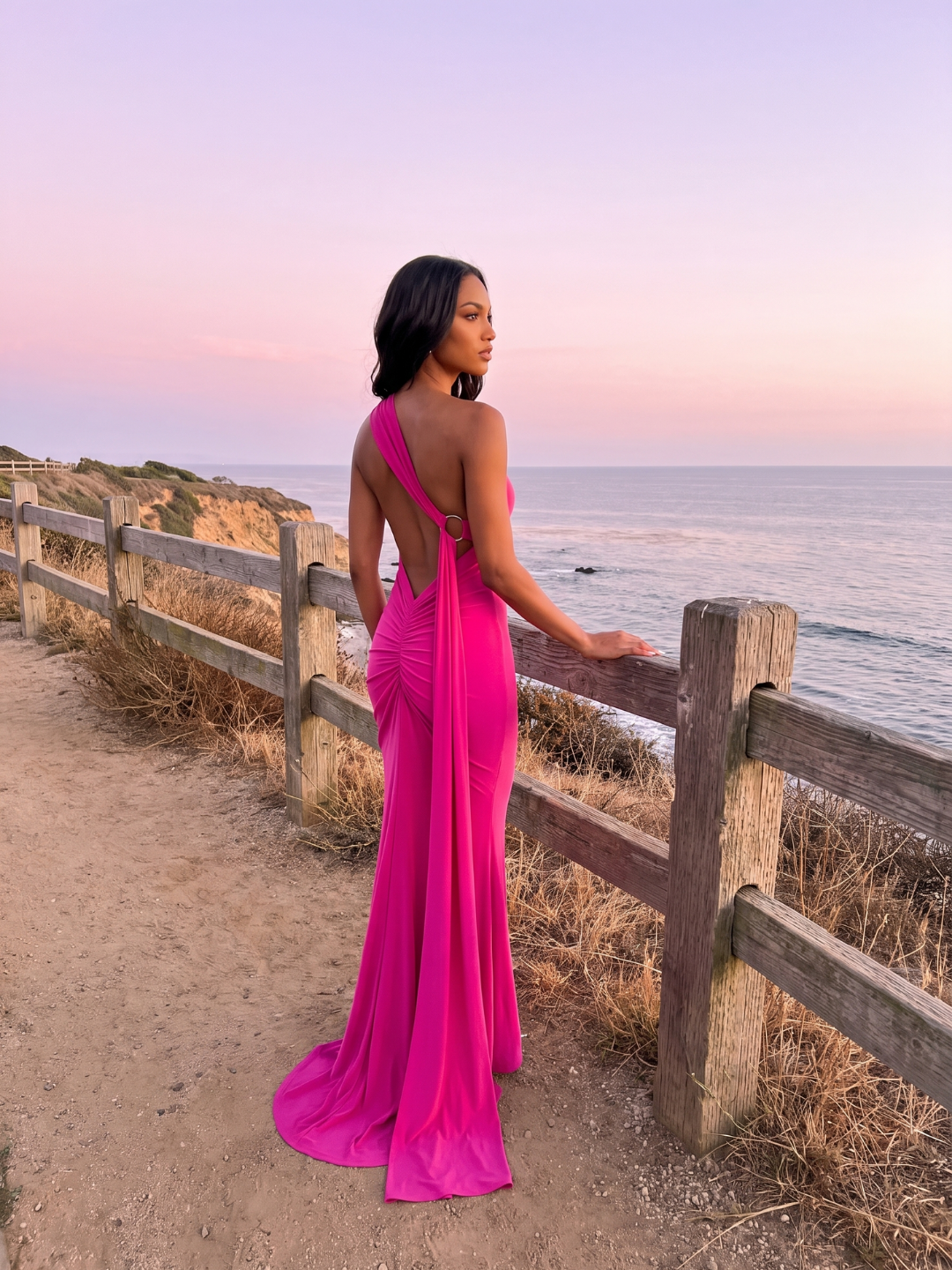 Zinnia | One Shoulder Draped Sash Backless Maxi Dress