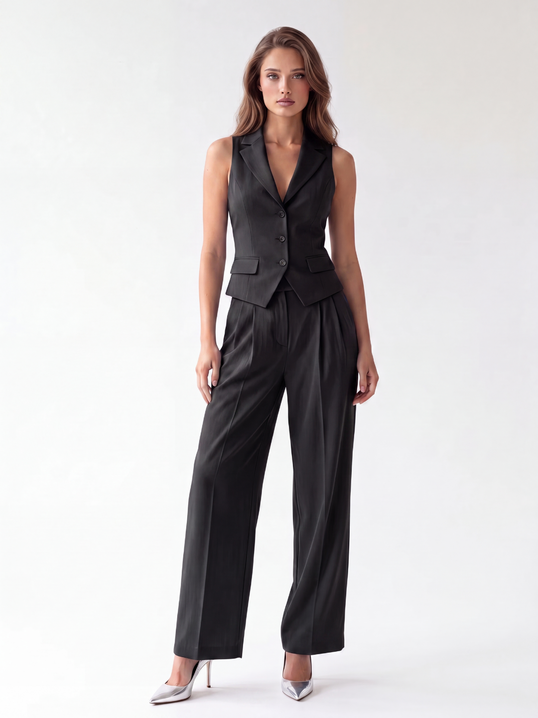 KIRA Women's Sleeveless Vest and Wide Leg Trouser Set