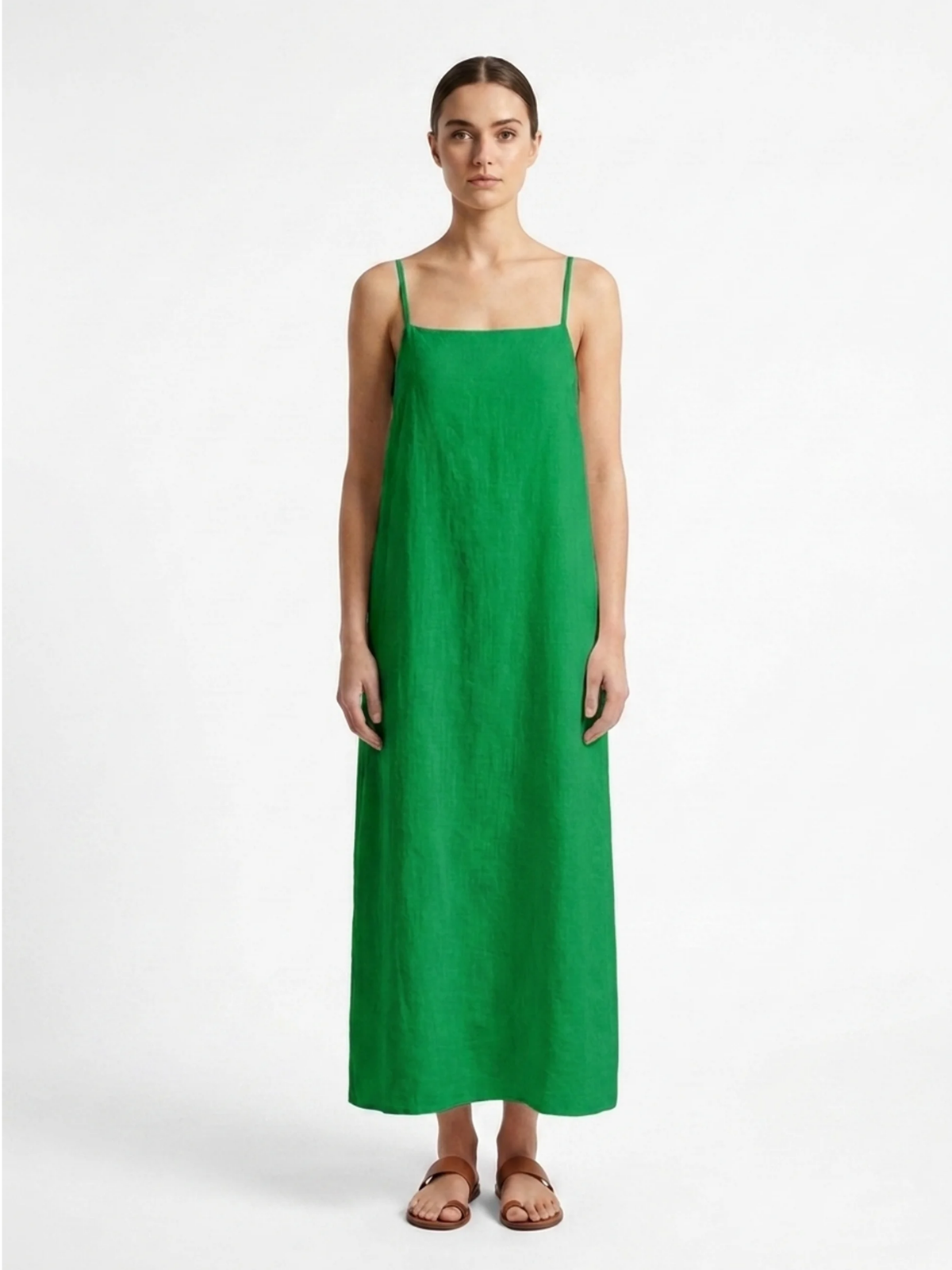 HOLLIS Women's Cotton-Linen Strappy Slip Maxi Dress