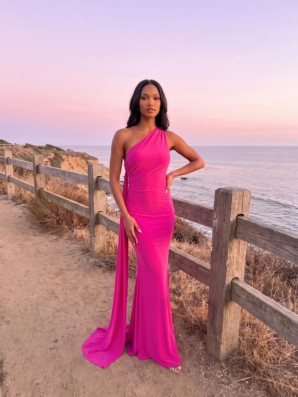 Zinnia | One Shoulder Draped Sash Backless Maxi Dress
