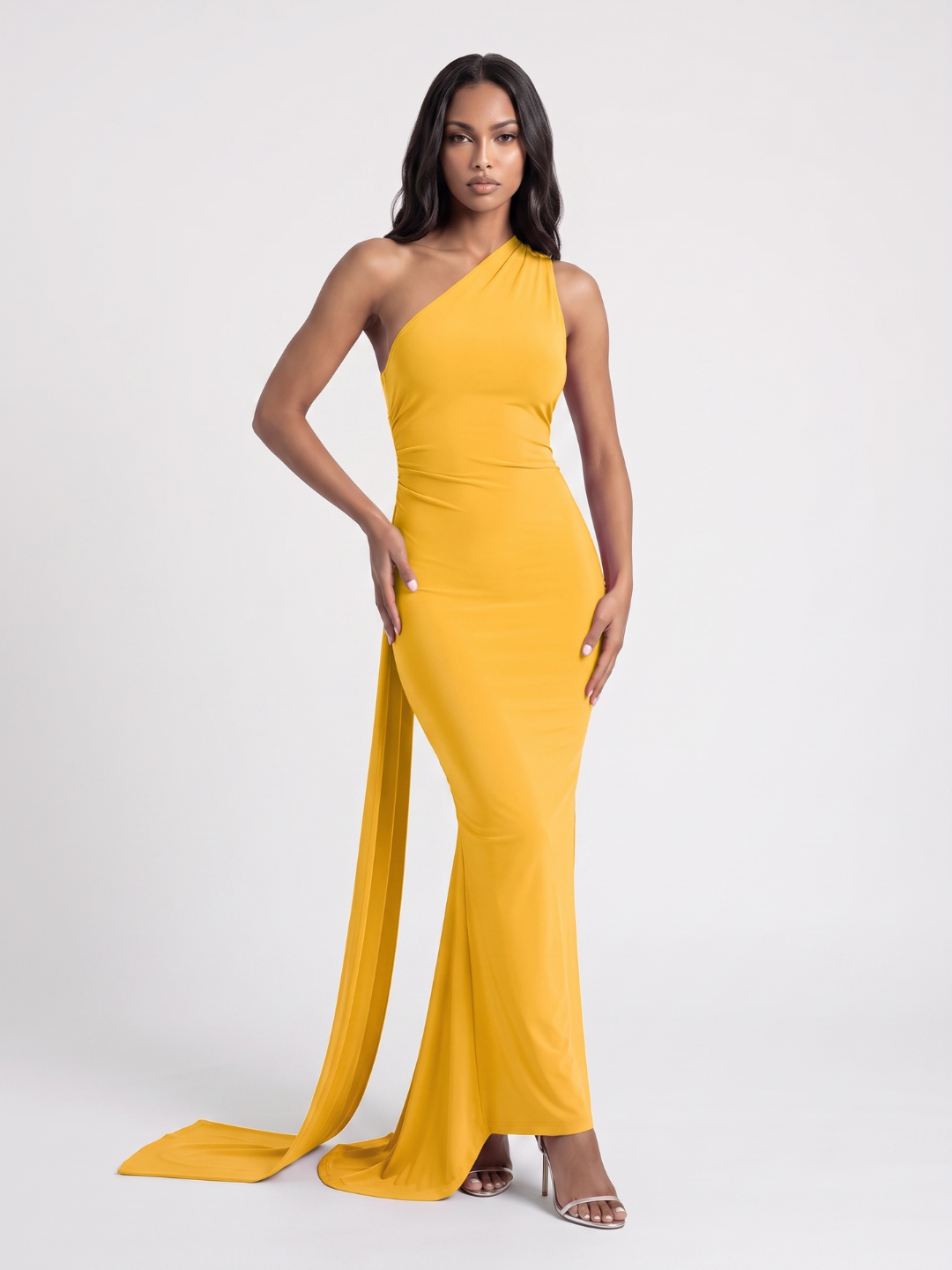 Zinnia | One Shoulder Draped Sash Backless Maxi Dress