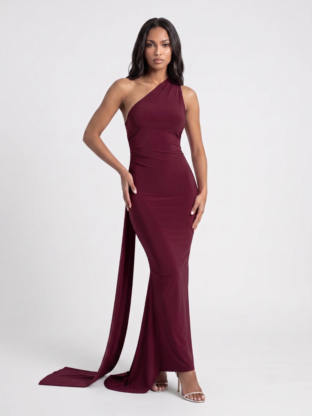 Zinnia | One Shoulder Draped Sash Backless Maxi Dress