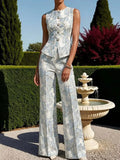 Madeline | Floral Jacquard Peplum Vest Co-ord Set