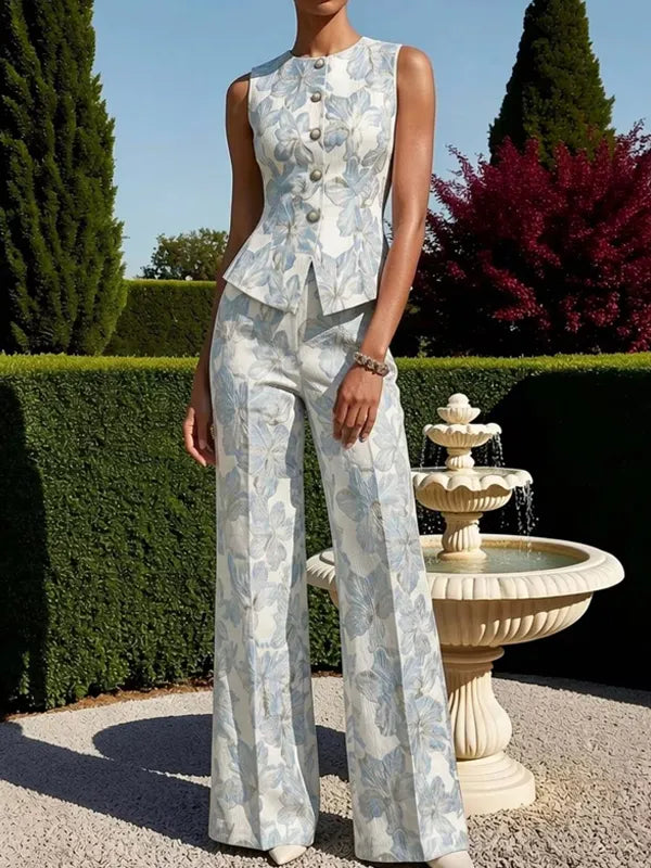 Madeline | Floral Jacquard Peplum Vest Co-ord Set