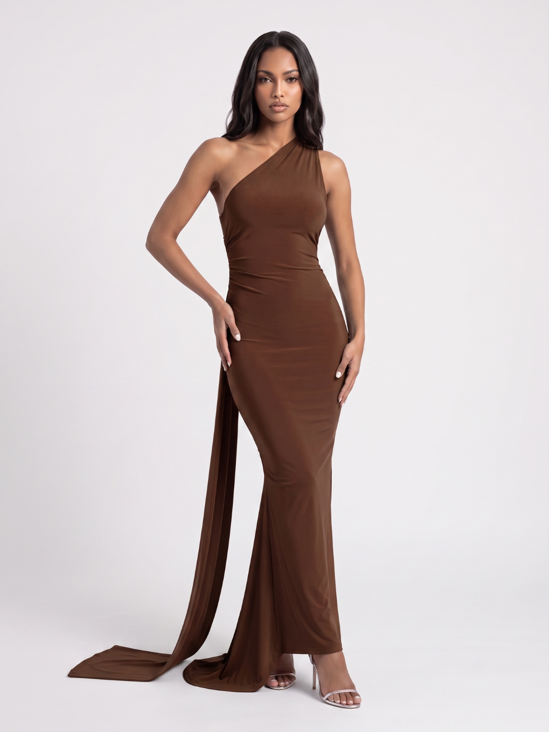 Zinnia | One Shoulder Draped Sash Backless Maxi Dress