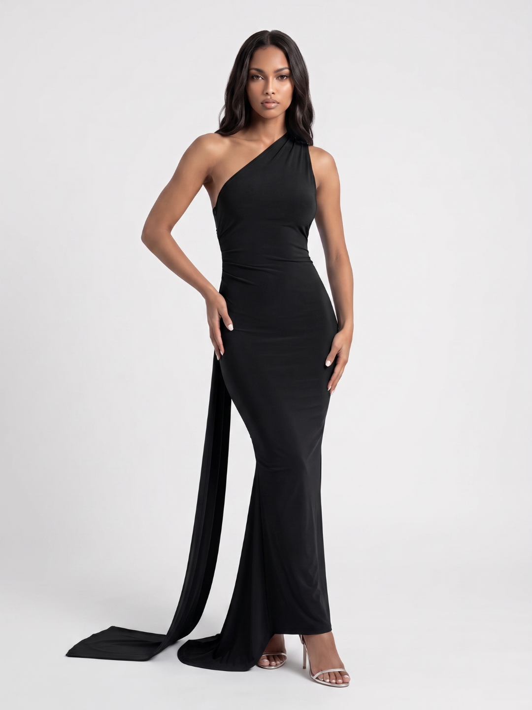 Zinnia | One Shoulder Draped Sash Backless Maxi Dress