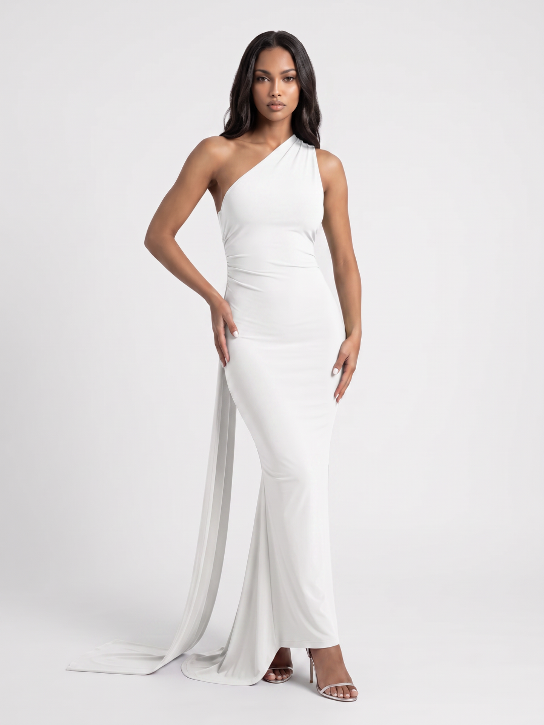 Zinnia | One Shoulder Draped Sash Backless Maxi Dress