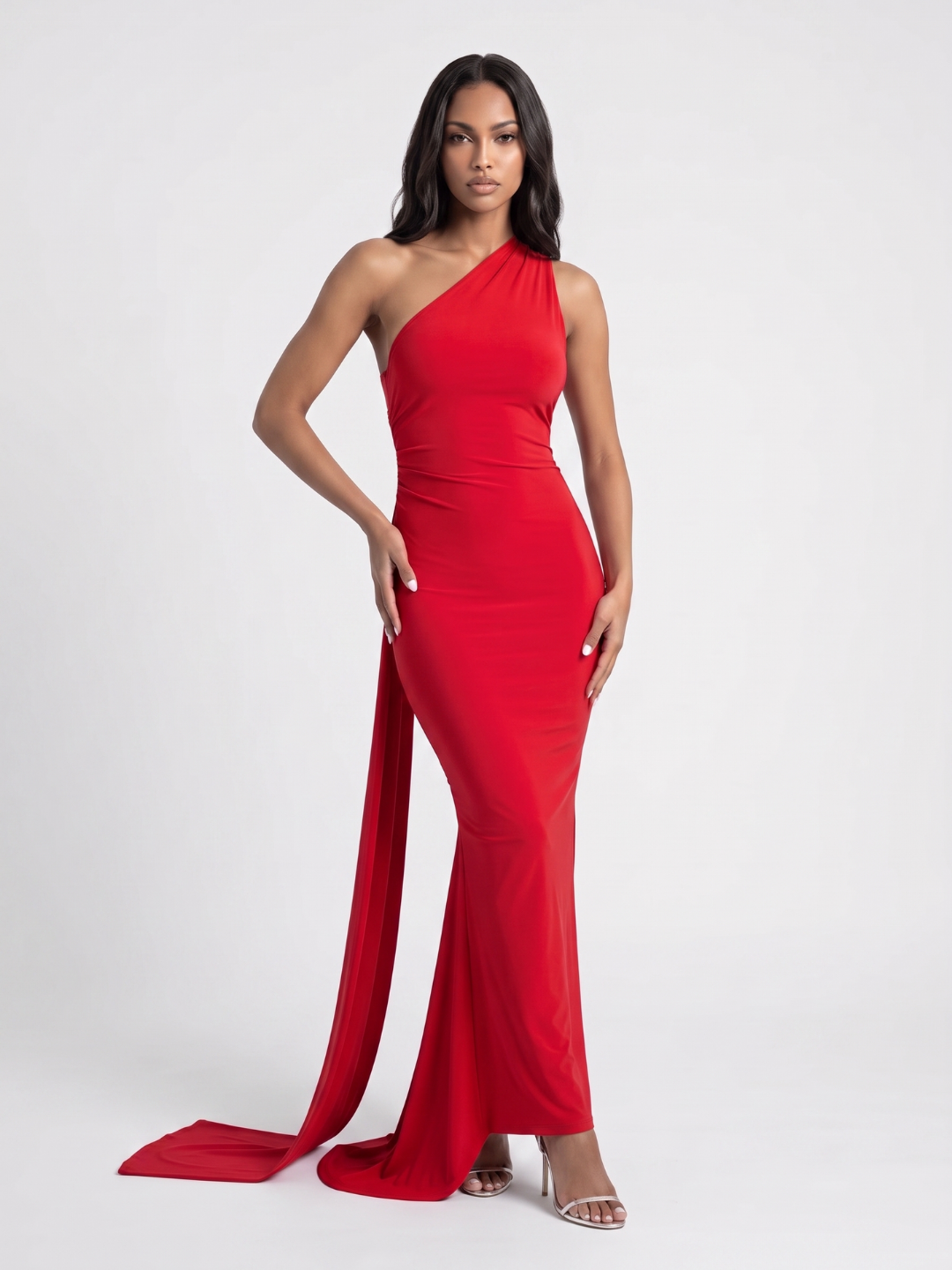 Zinnia | One Shoulder Draped Sash Backless Maxi Dress
